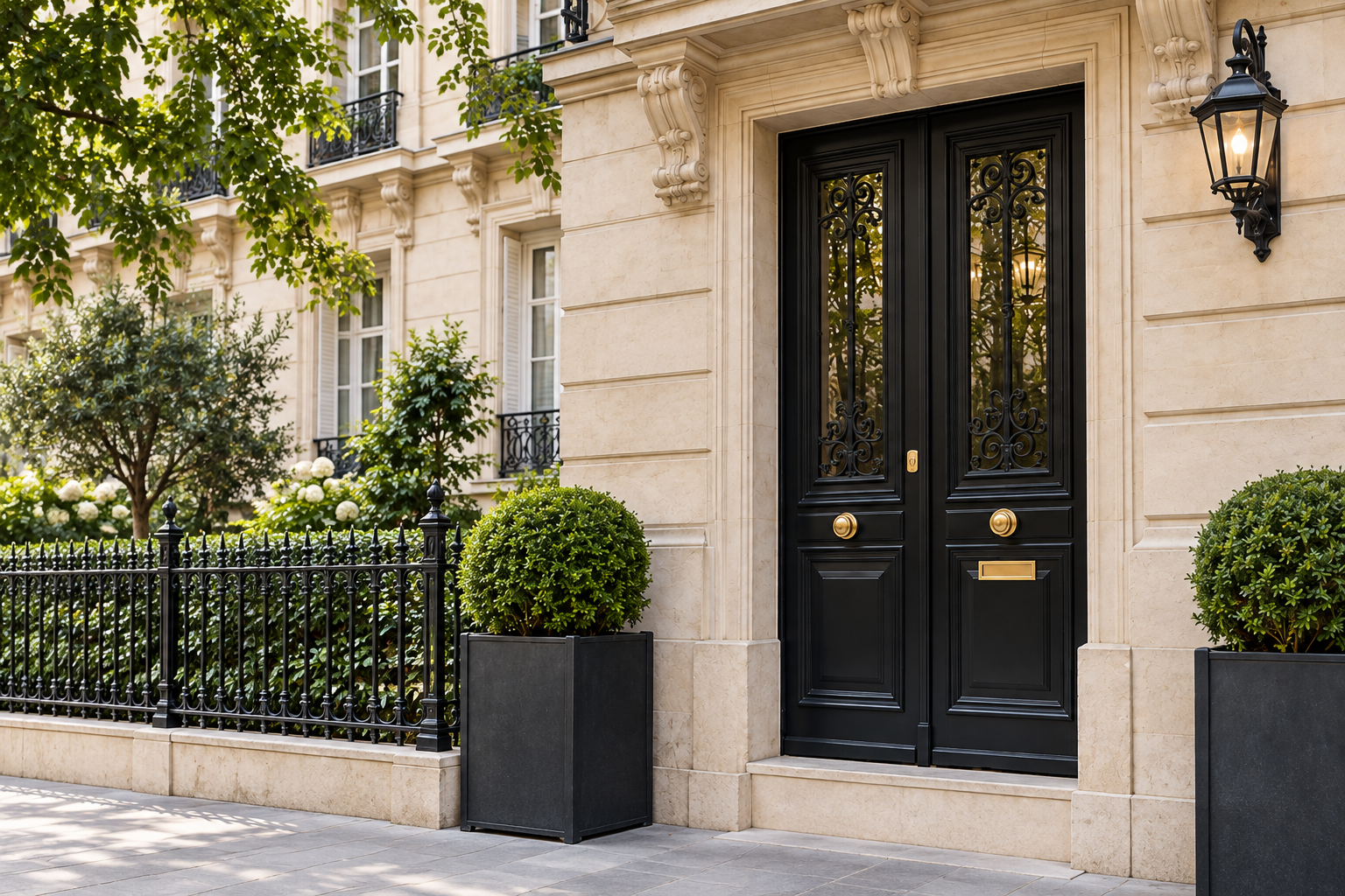 Entrée d’immeuble élégante avec porte sécurisée à Neuilly-sur-Seine